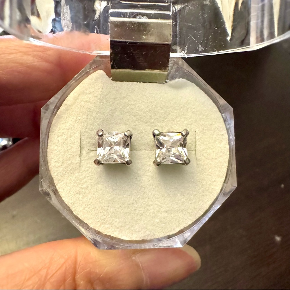 Brilliant Square Cut CZ Studs in Sterling Silver